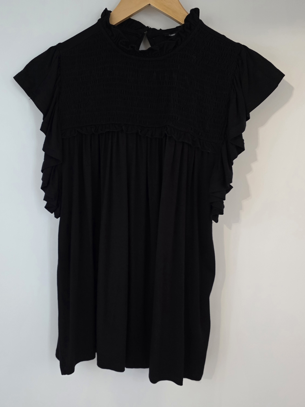Cable & Gauge Black Smocked Yoke Ruffle Cap Sleeve Womens Size Small